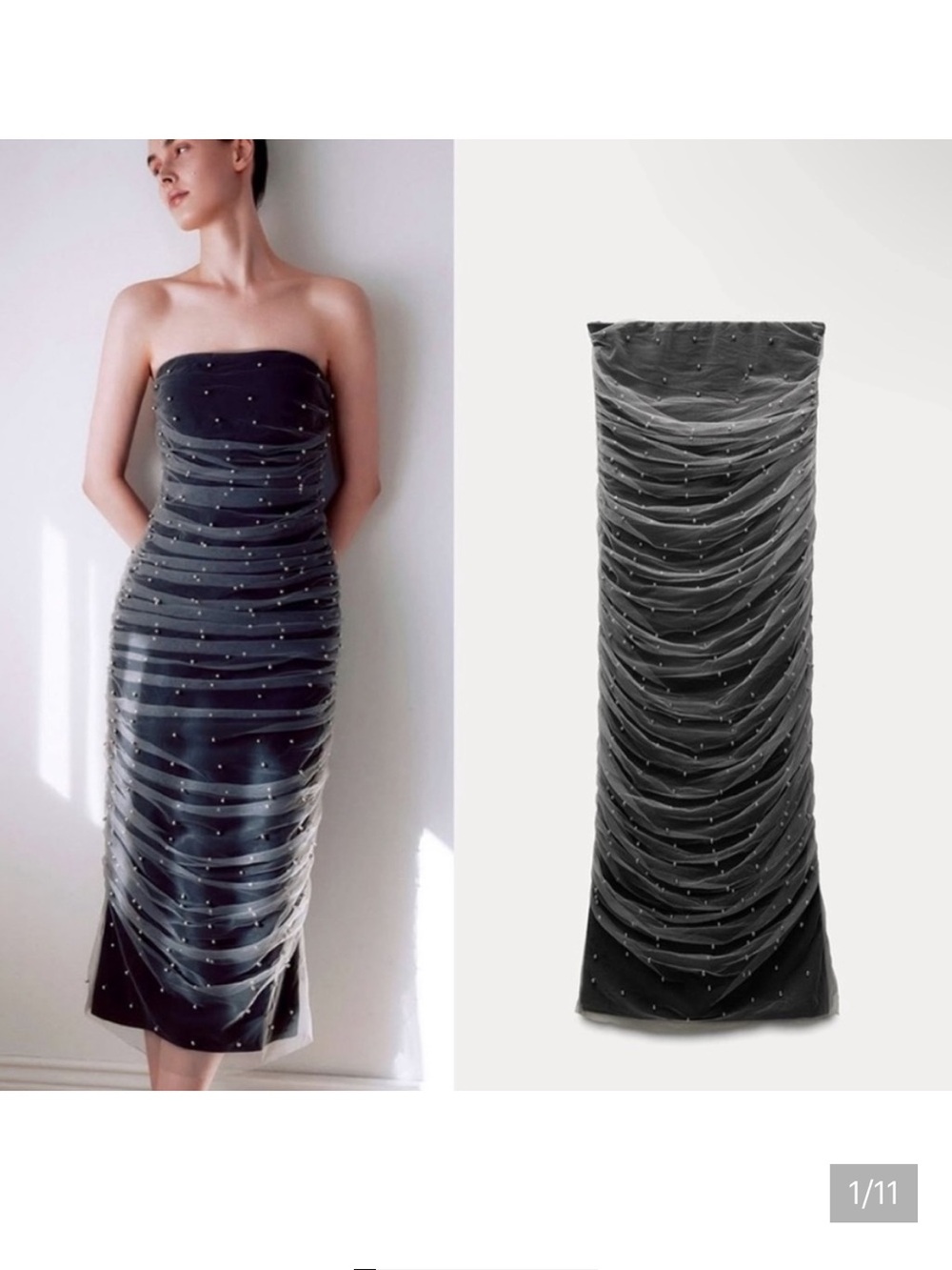 Zara NWT strapless knit tulle midi dress with beads 3920/178
